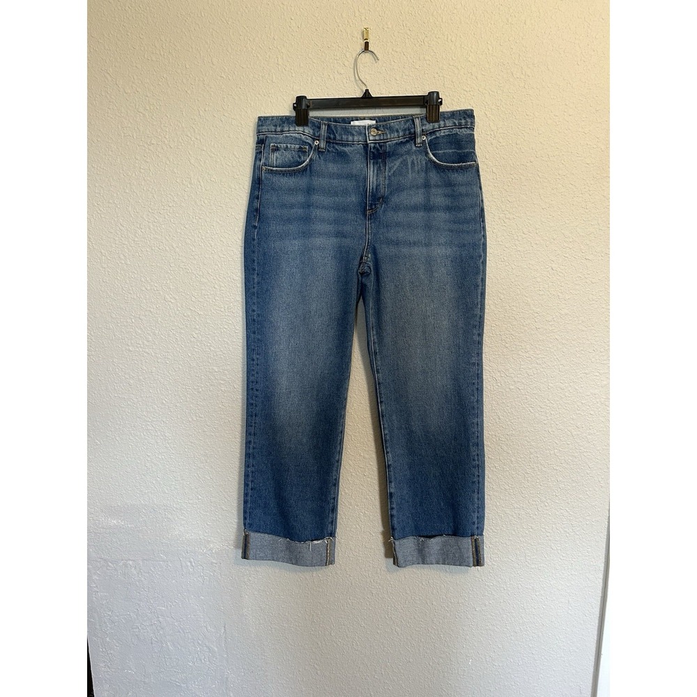 Loft Modern Straight Cuff Jeans Slouchy Boyfriend Size 31/12 Medium Wash